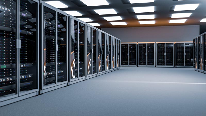 large room with server cabinets